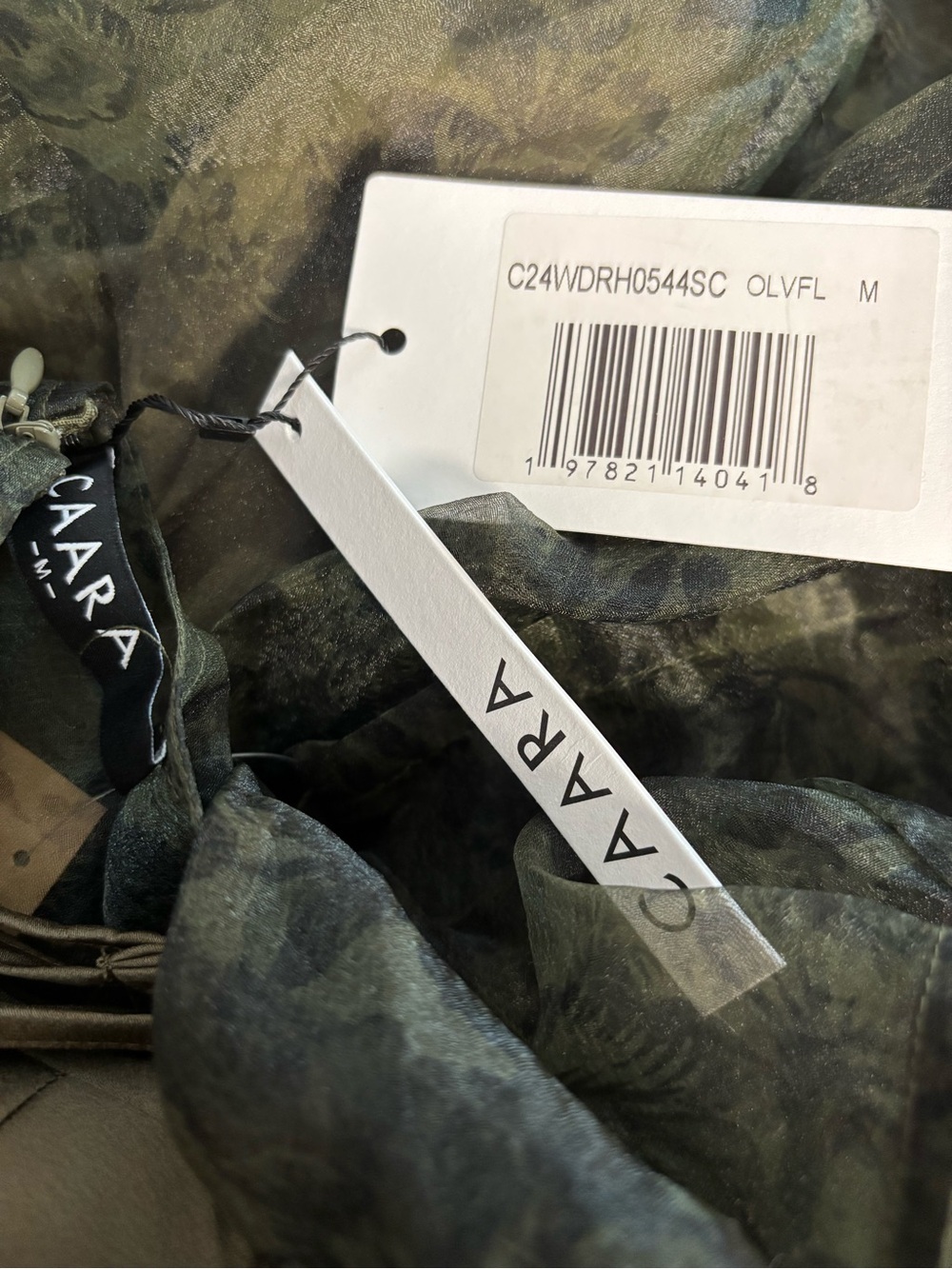 NWT CAARA Melody Olive Floral Organza Elegant Dress Size Medium - Picture 10 of 10